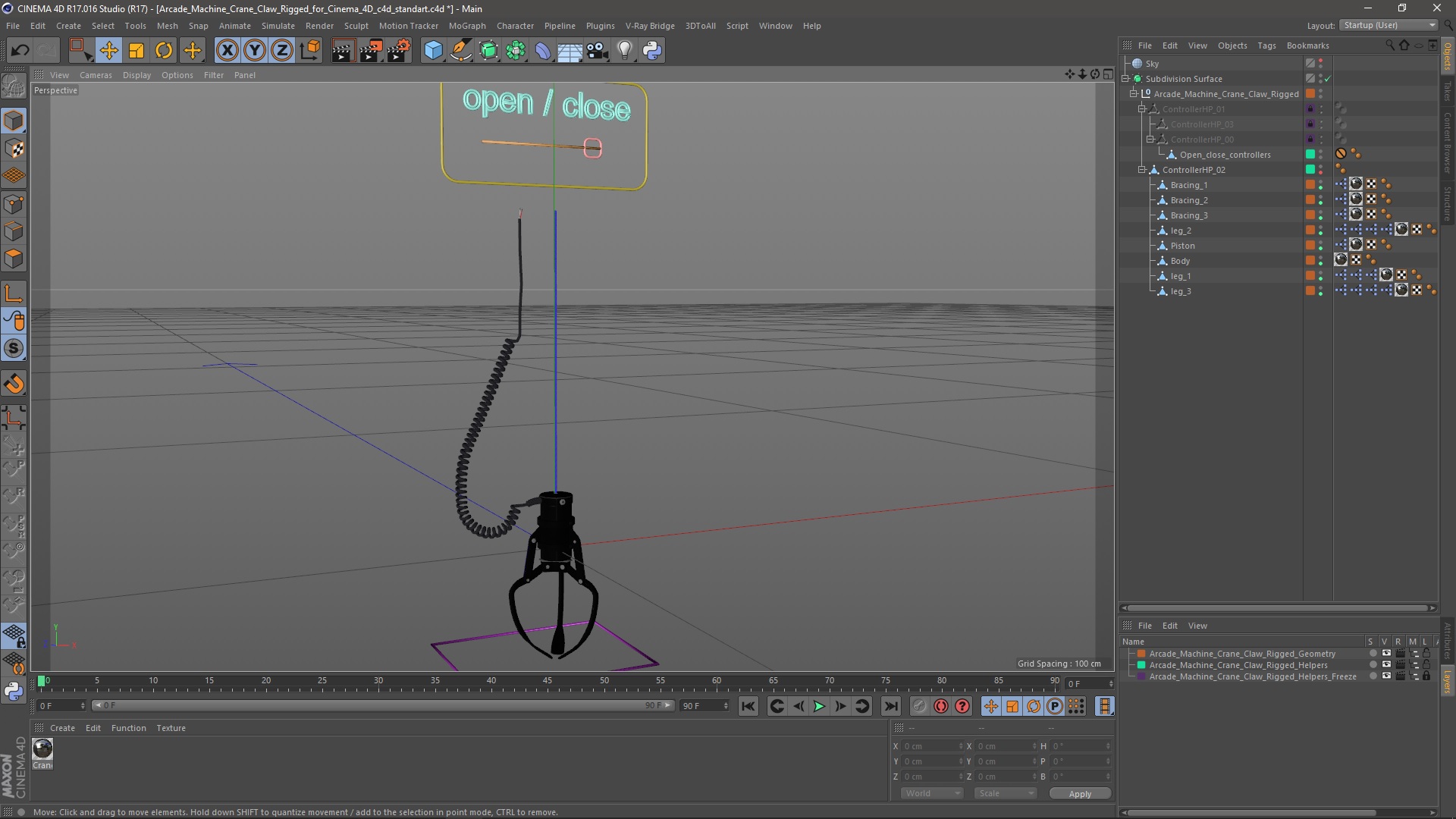 3D Arcade Machine Crane Claw Rigged for Cinema 4D