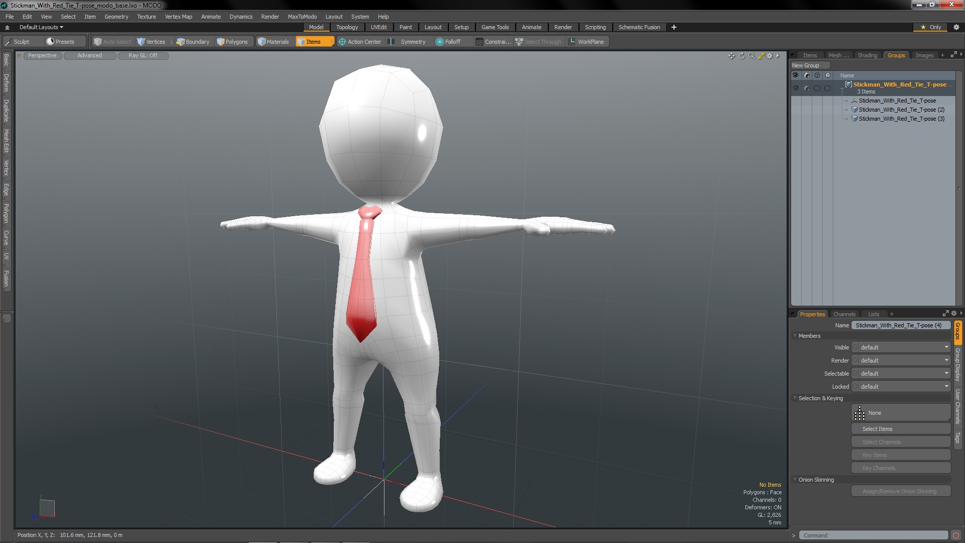 3D Stickman With Red Tie T-pose model