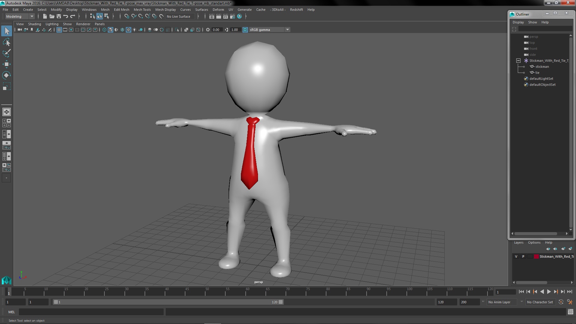 3D Stickman With Red Tie T-pose model