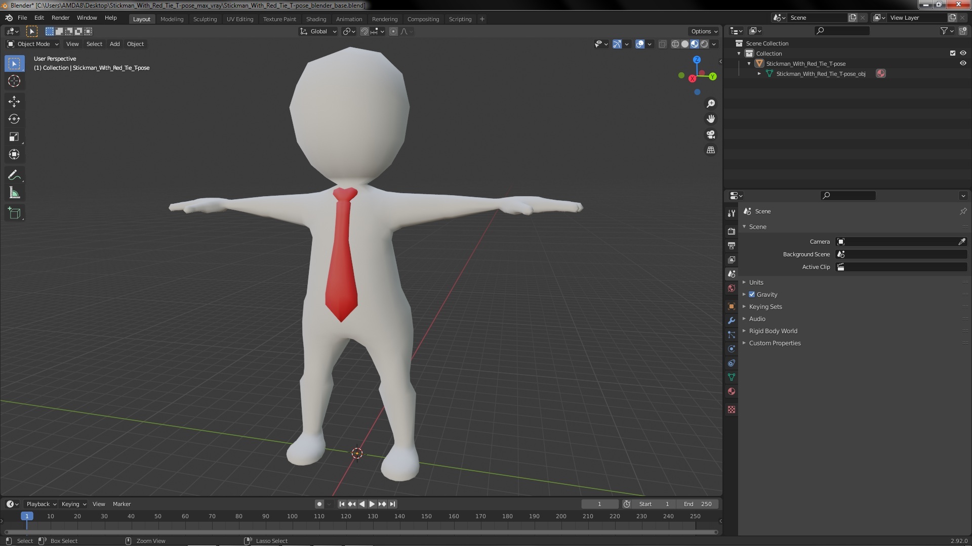 3D Stickman With Red Tie T-pose model