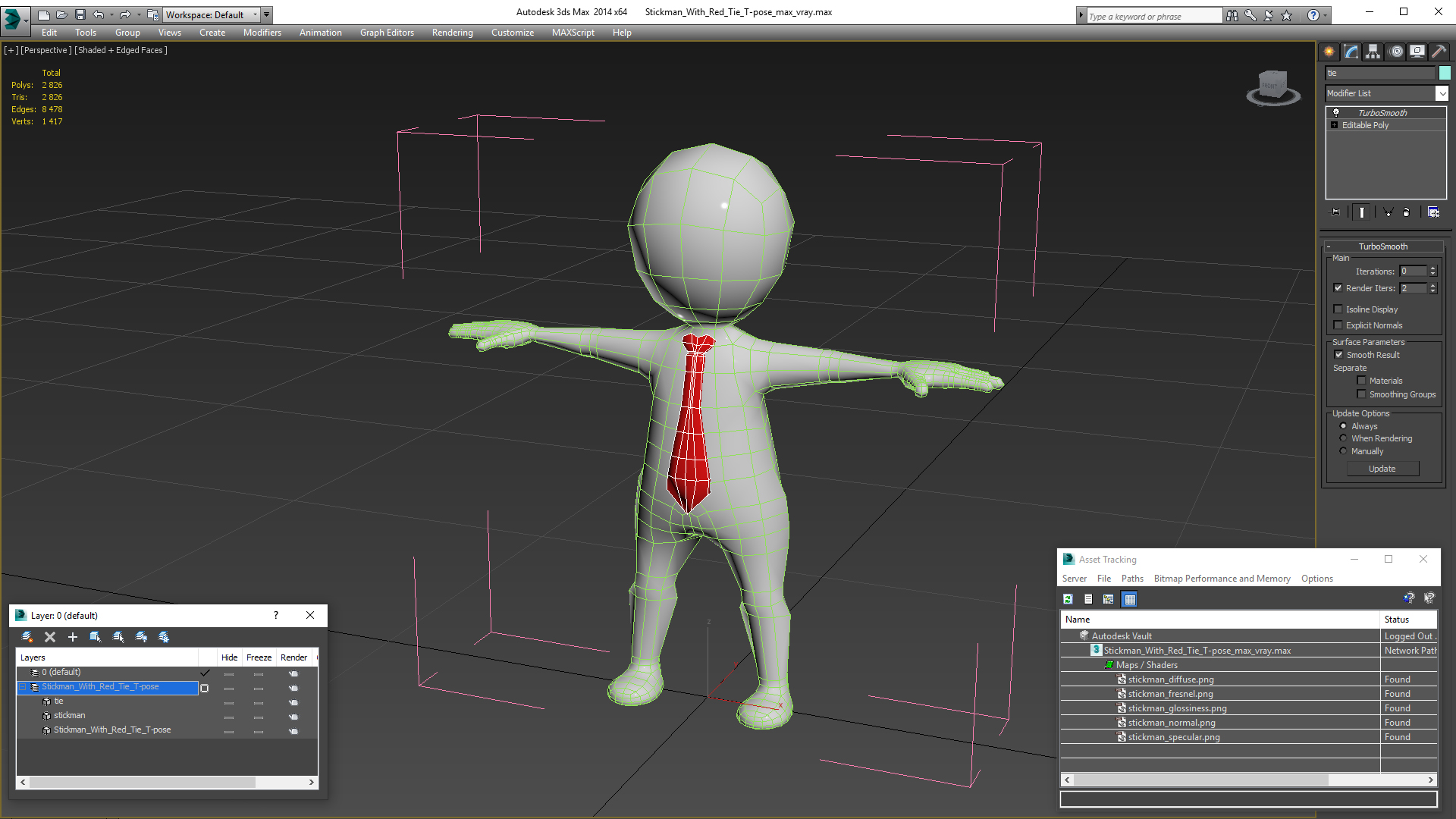 3D Stickman With Red Tie T-pose model