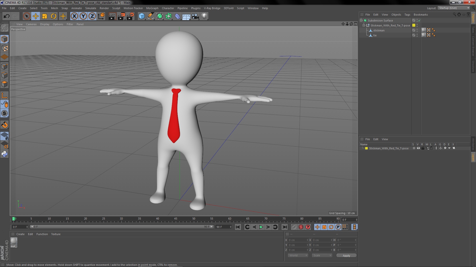 3D Stickman With Red Tie T-pose model
