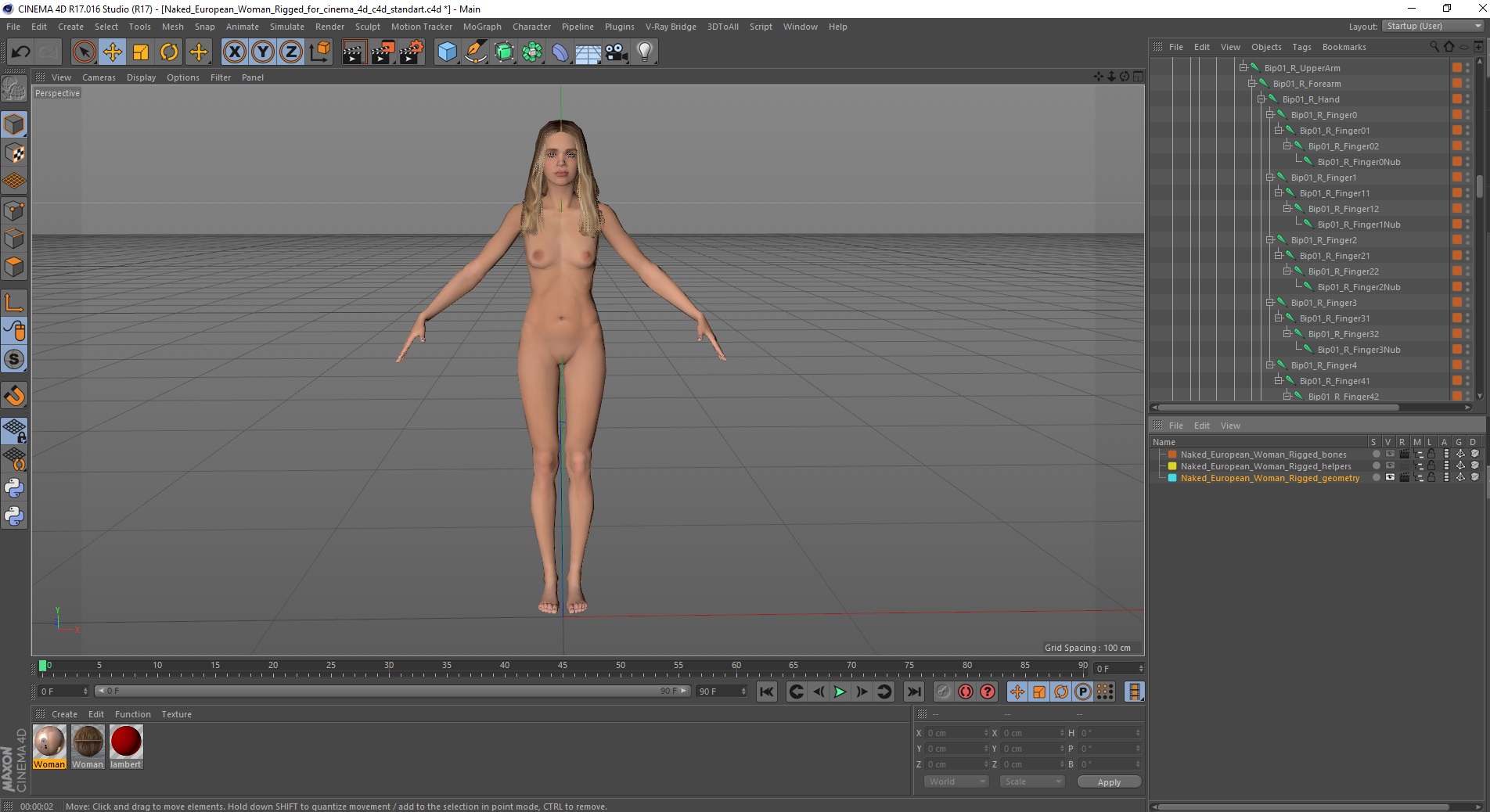 3D Naked European Woman Rigged for Cinema 4D