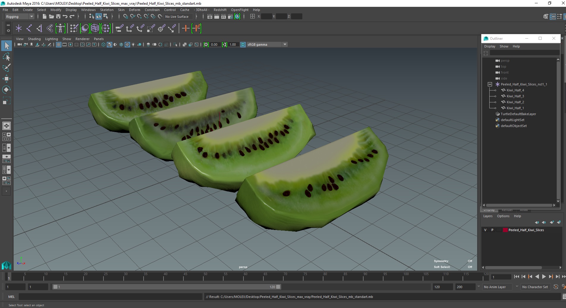 3D Peeled Half Kiwi Slices model