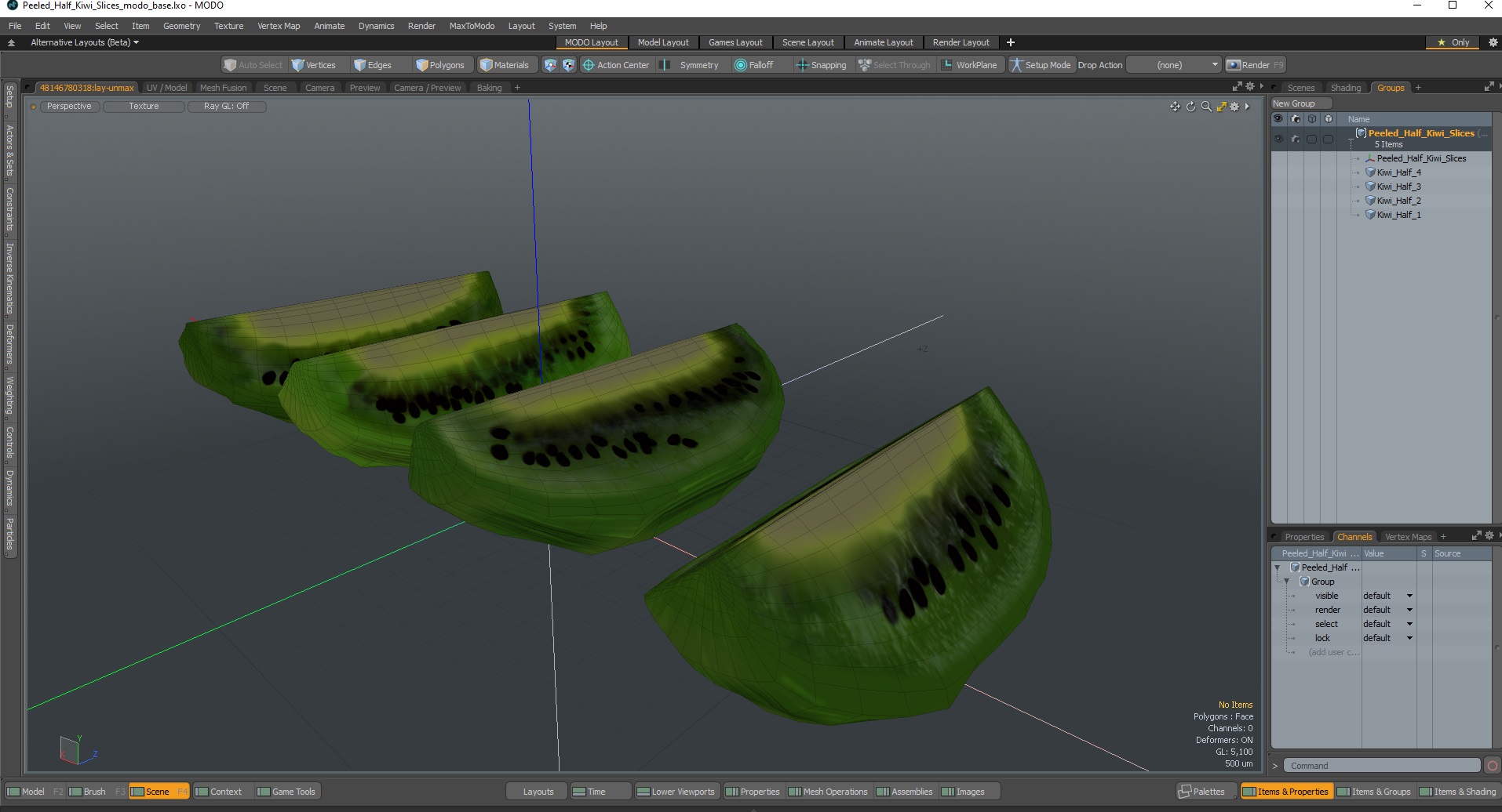 3D Peeled Half Kiwi Slices model