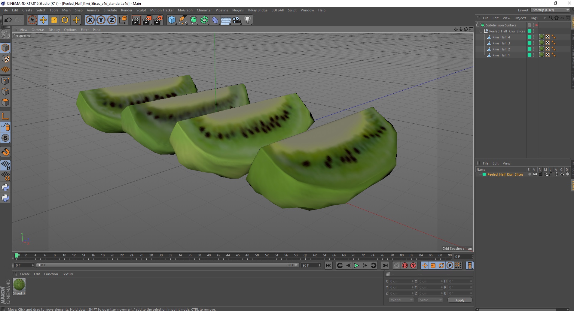 3D Peeled Half Kiwi Slices model