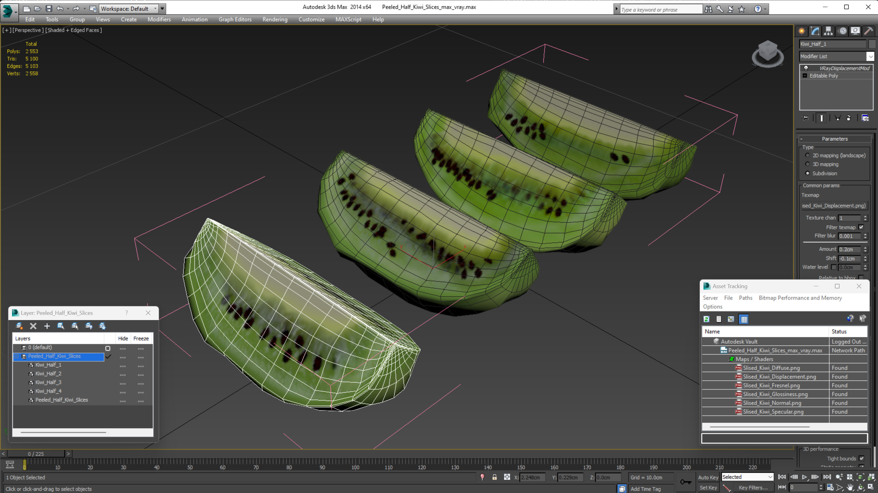 3D Peeled Half Kiwi Slices model
