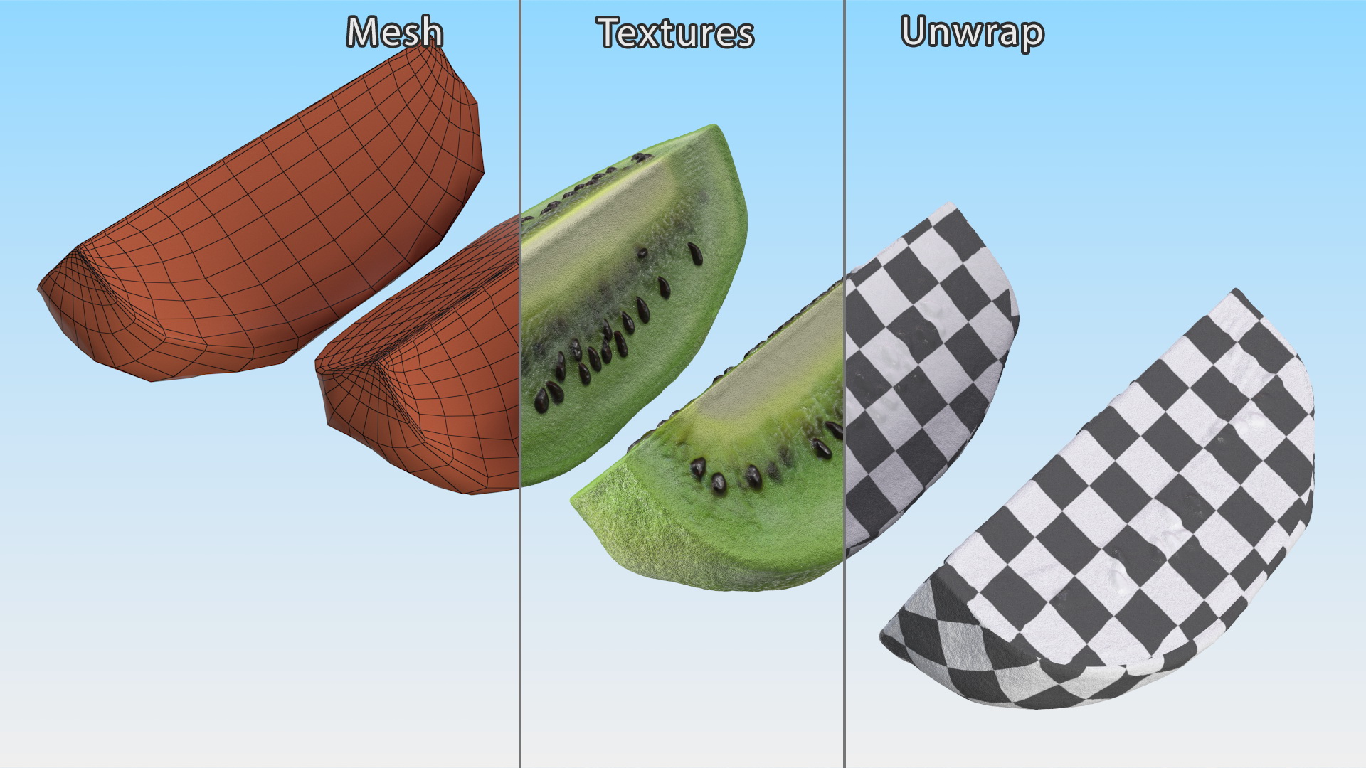 3D Peeled Half Kiwi Slices model