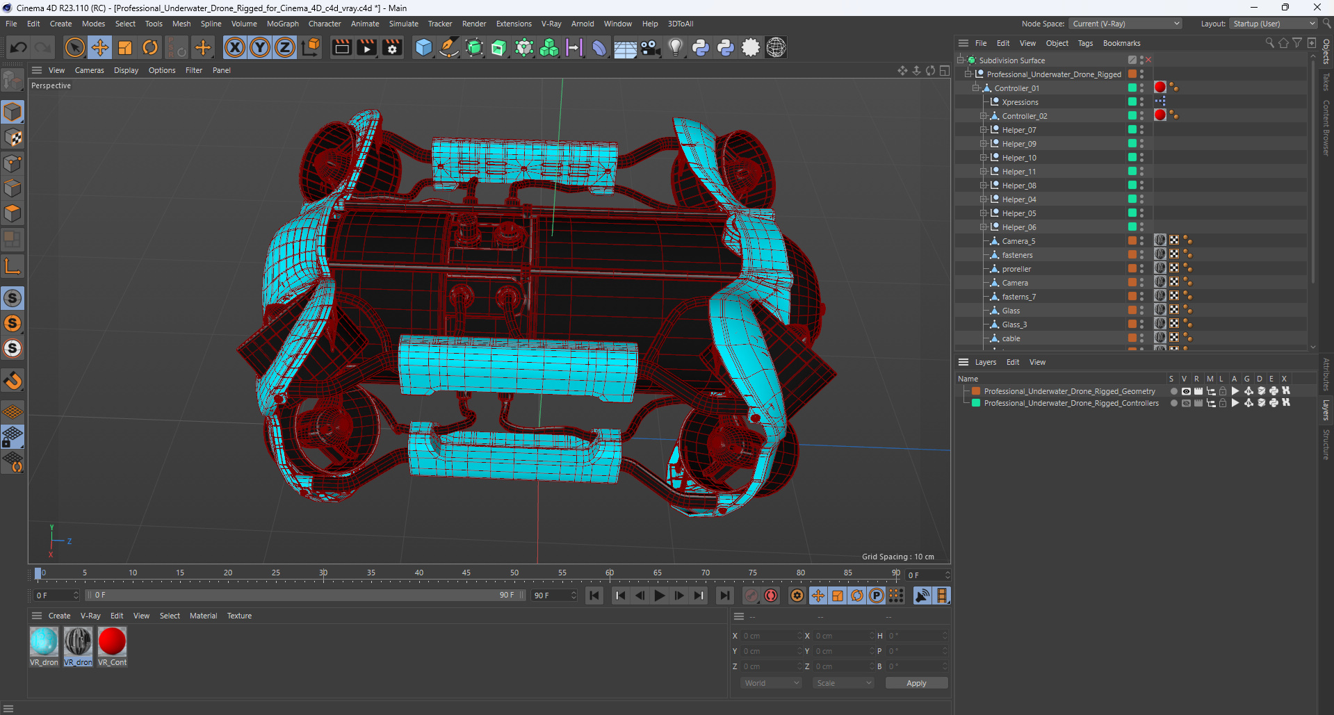 3D model Professional Underwater Drone Rigged for Cinema 4D