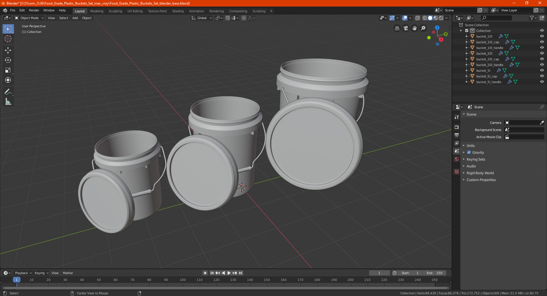3D model Food Grade Plastic Buckets Set