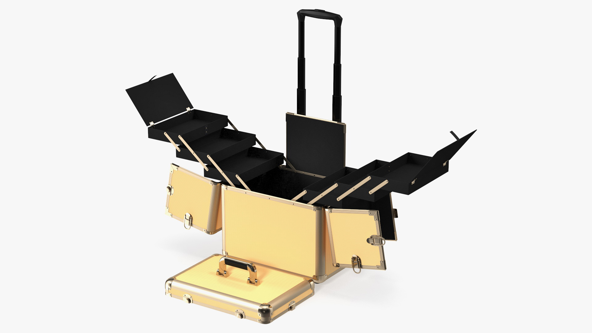 3D Unfolded Makeup Trolley Case Gold model