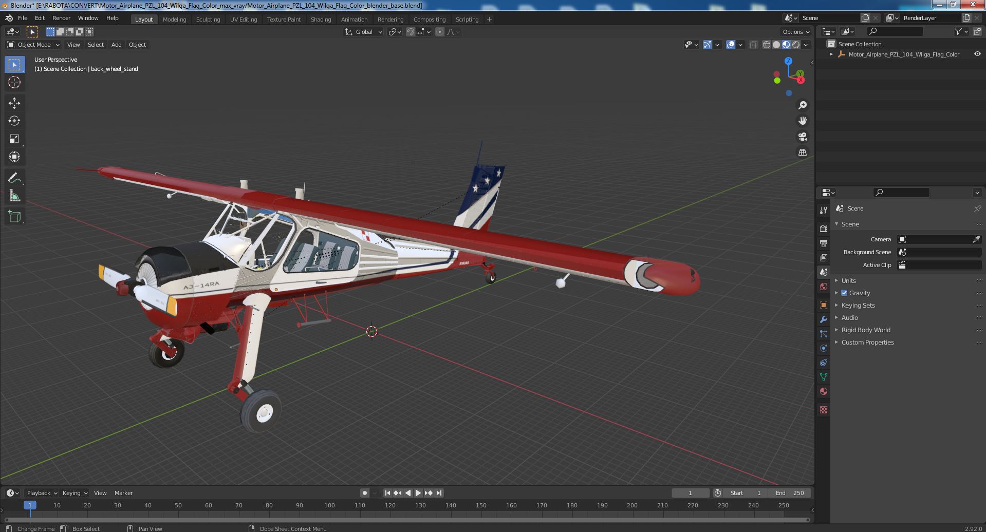 Motor Airplane PZL 104 Wilga Flag Color 3D model