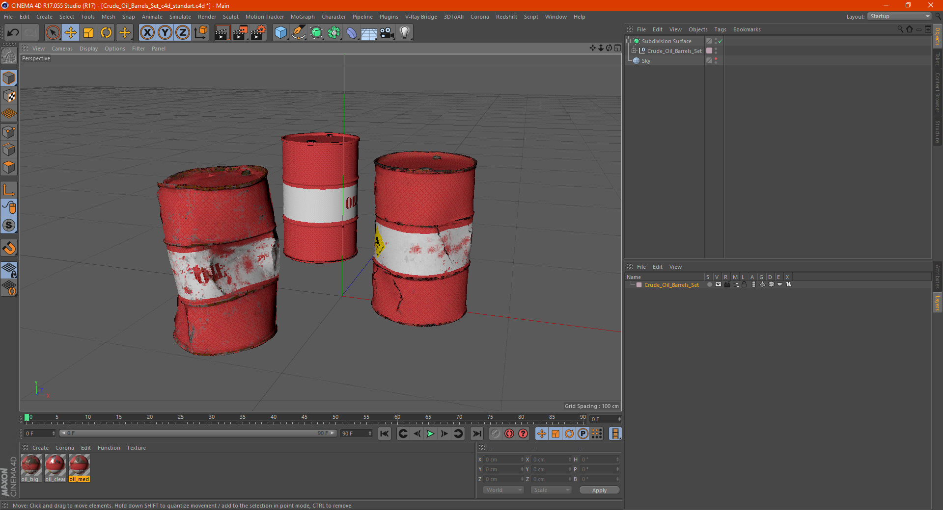 3D Crude Oil Barrels Set