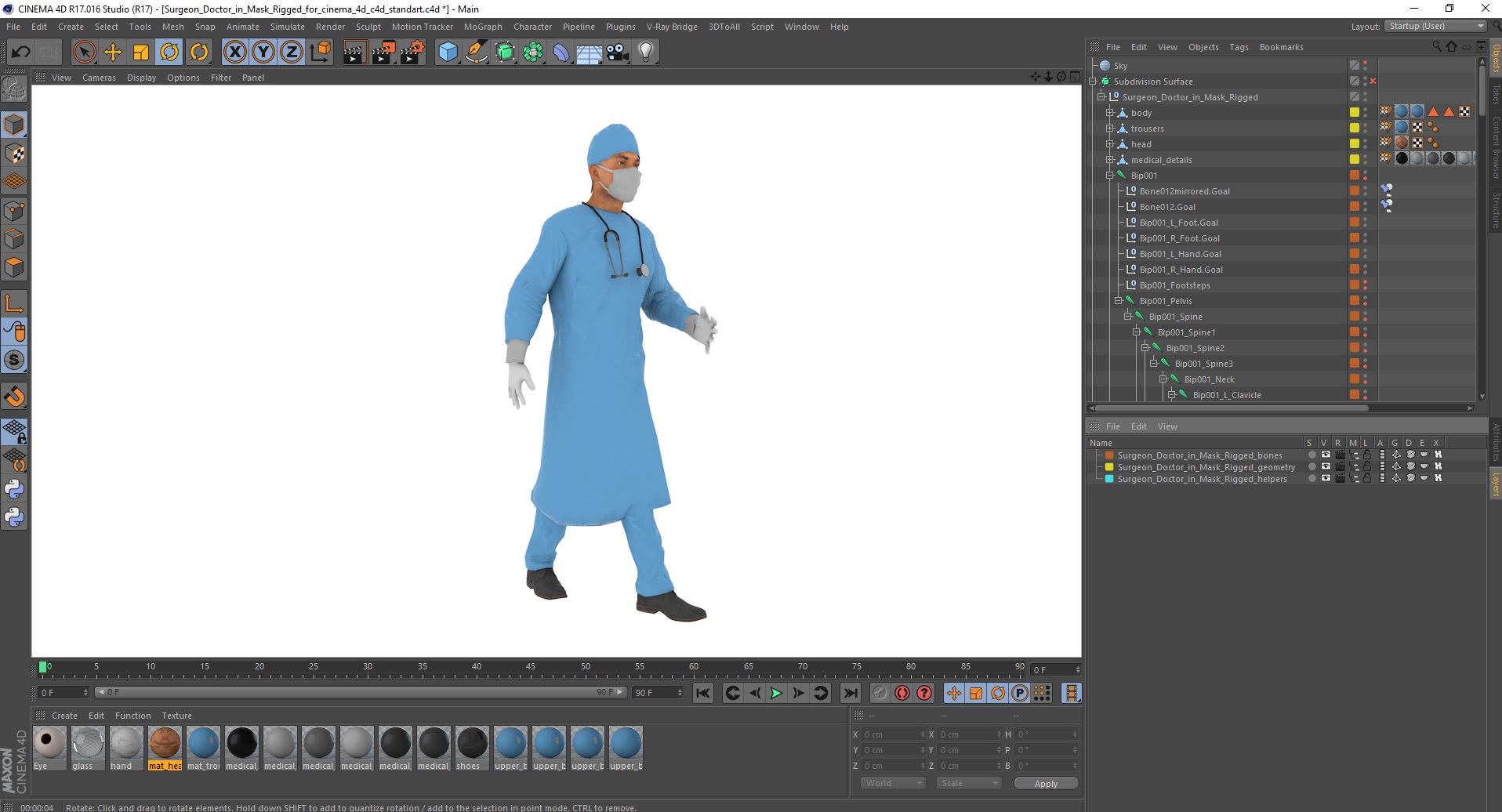 3D Surgeon Doctor in Mask Rigged for Cinema 4D model