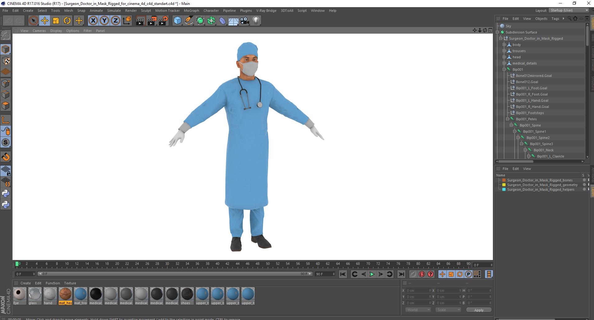 3D Surgeon Doctor in Mask Rigged for Cinema 4D model