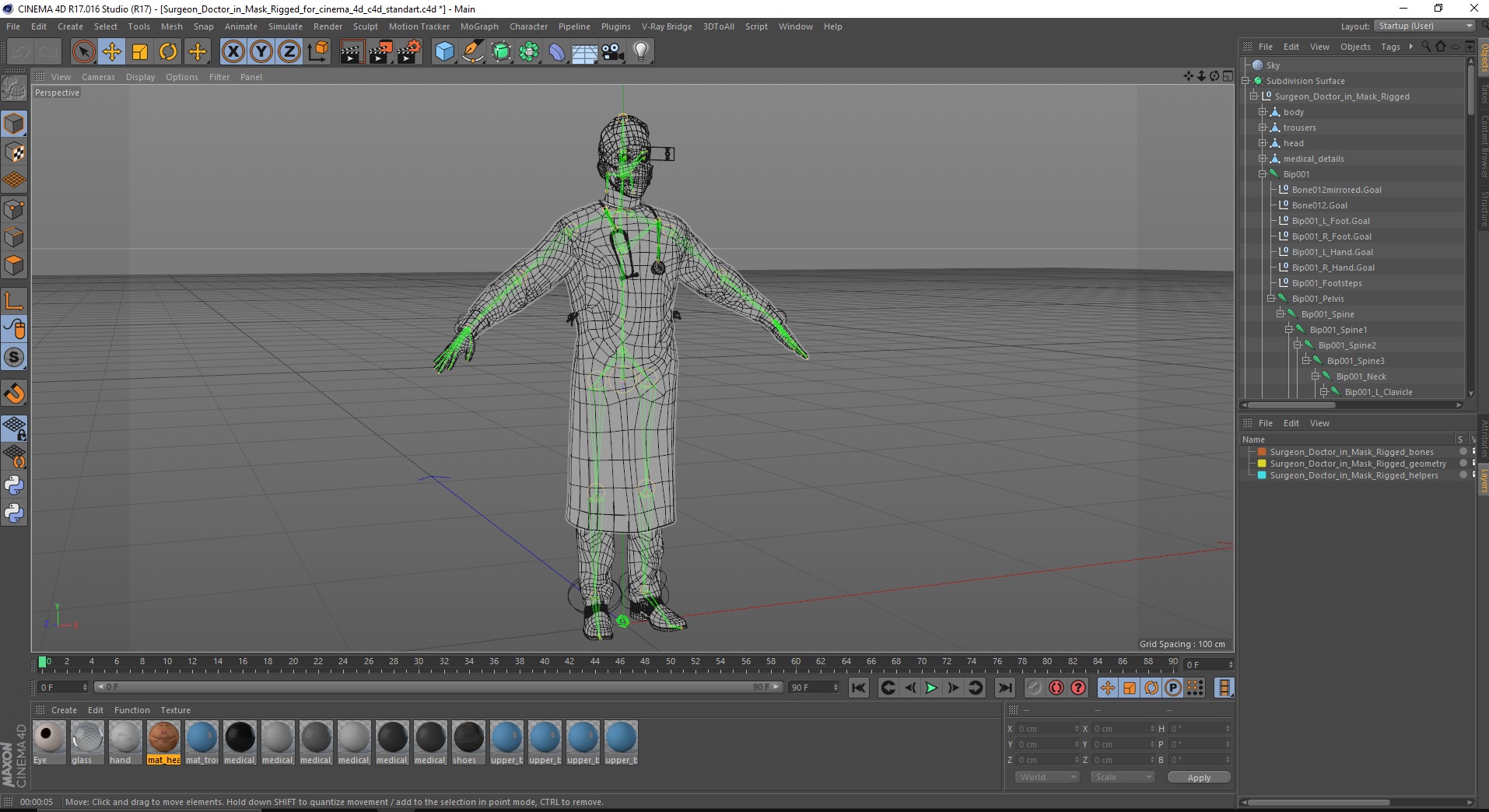 3D Surgeon Doctor in Mask Rigged for Cinema 4D model