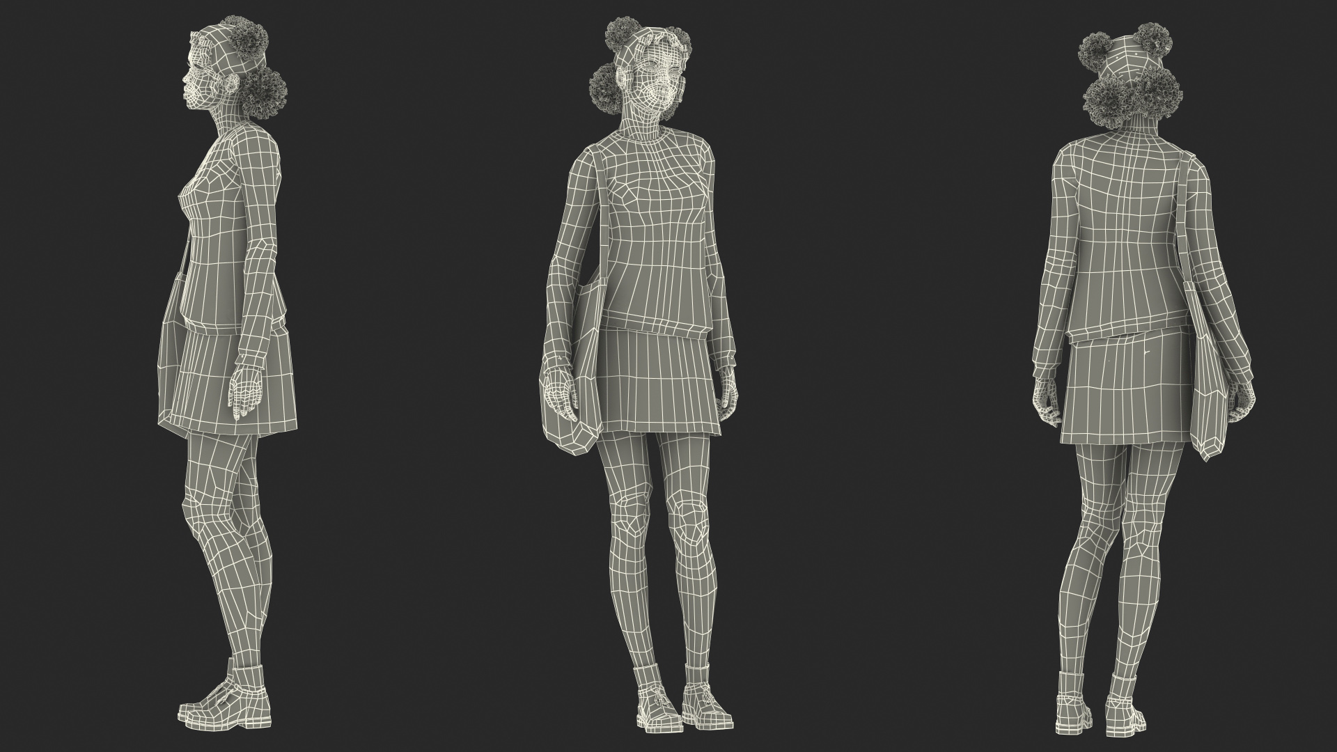 3D Street Style Light Skin Black Teenage Girl Standing Pose