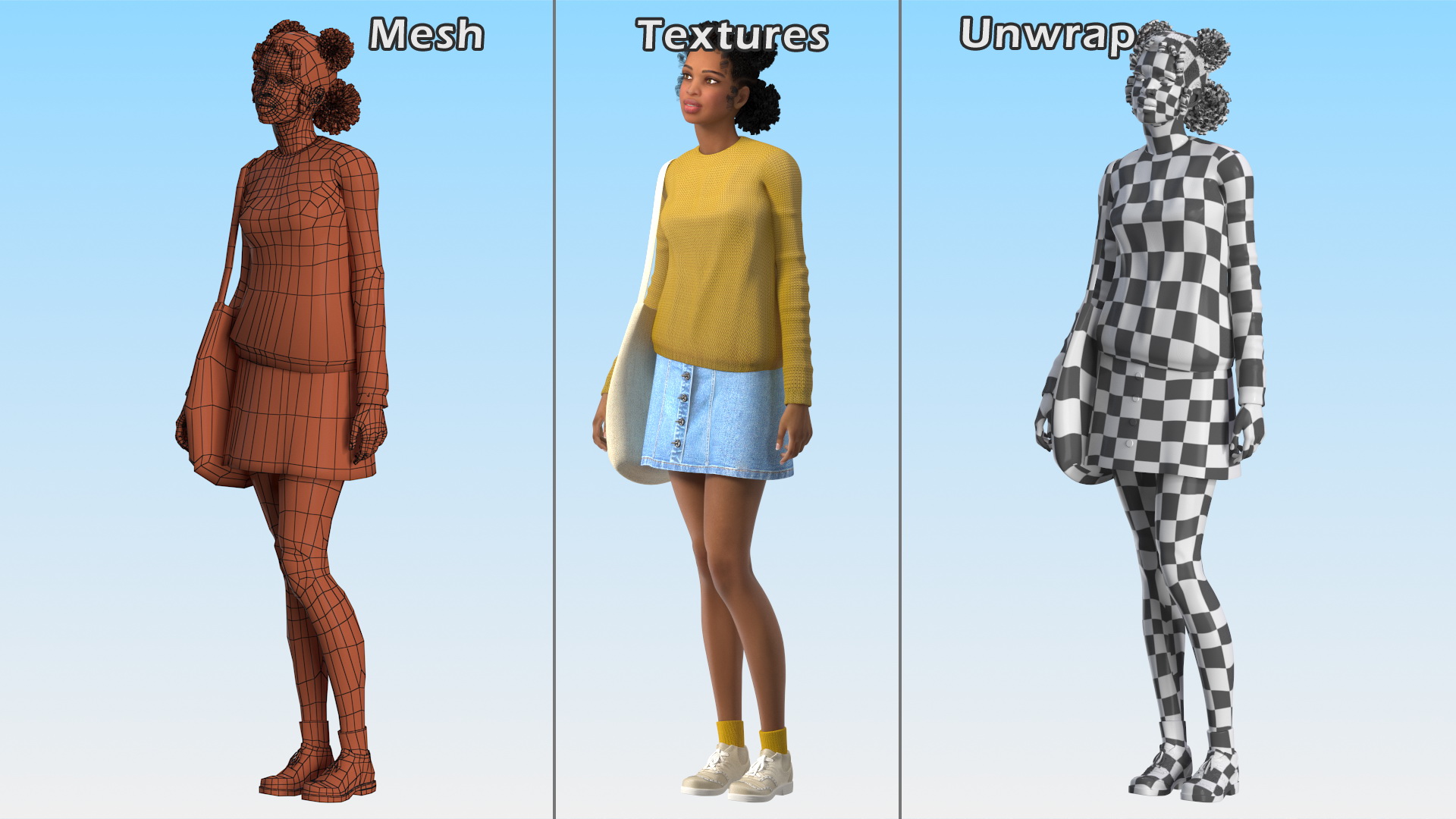 3D Street Style Light Skin Black Teenage Girl Standing Pose