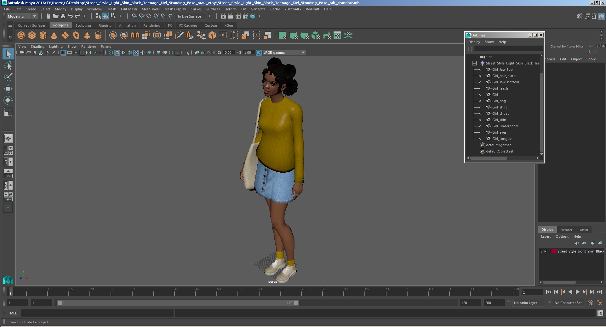 3D Street Style Light Skin Black Teenage Girl Standing Pose