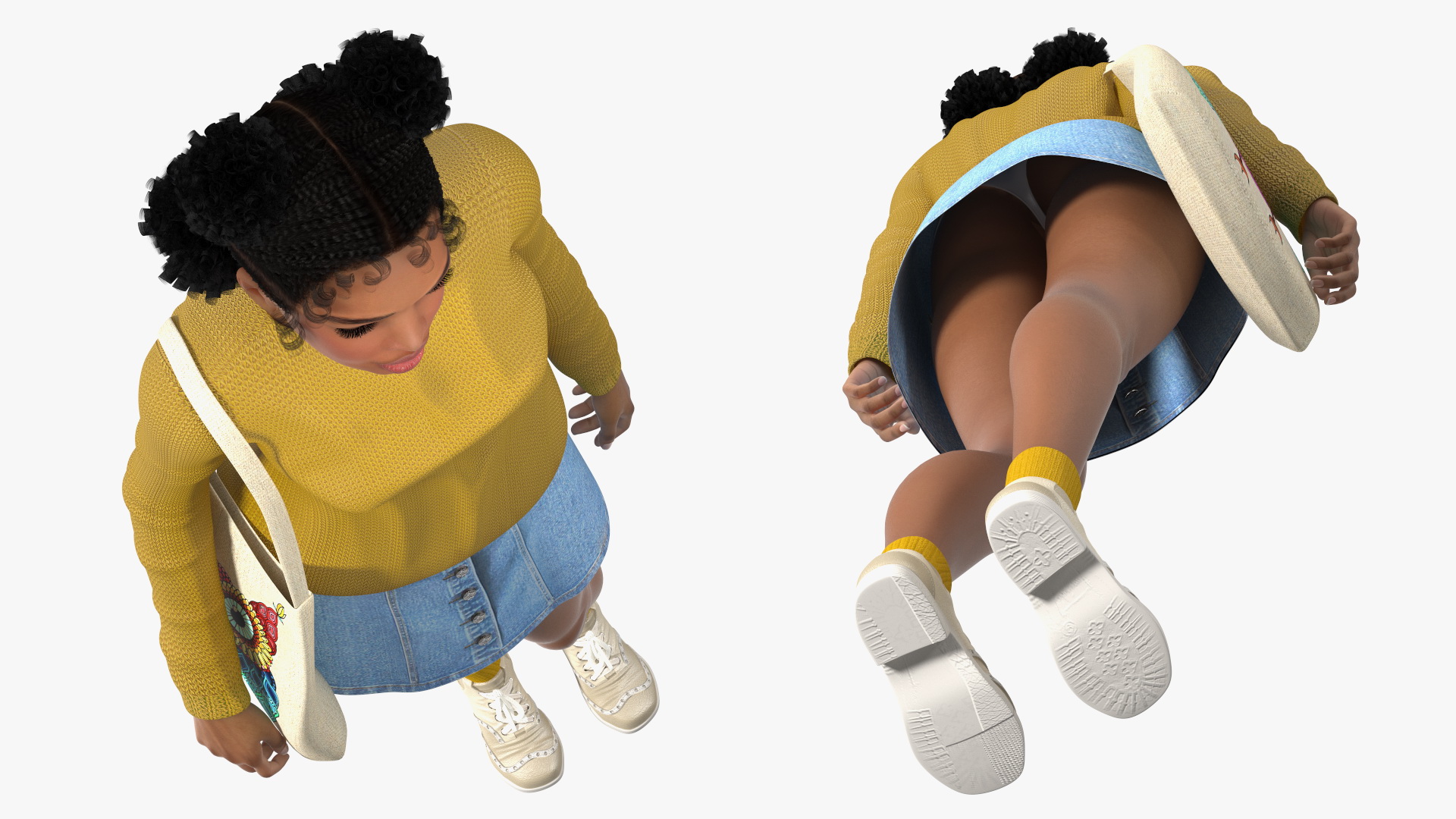3D Street Style Light Skin Black Teenage Girl Standing Pose