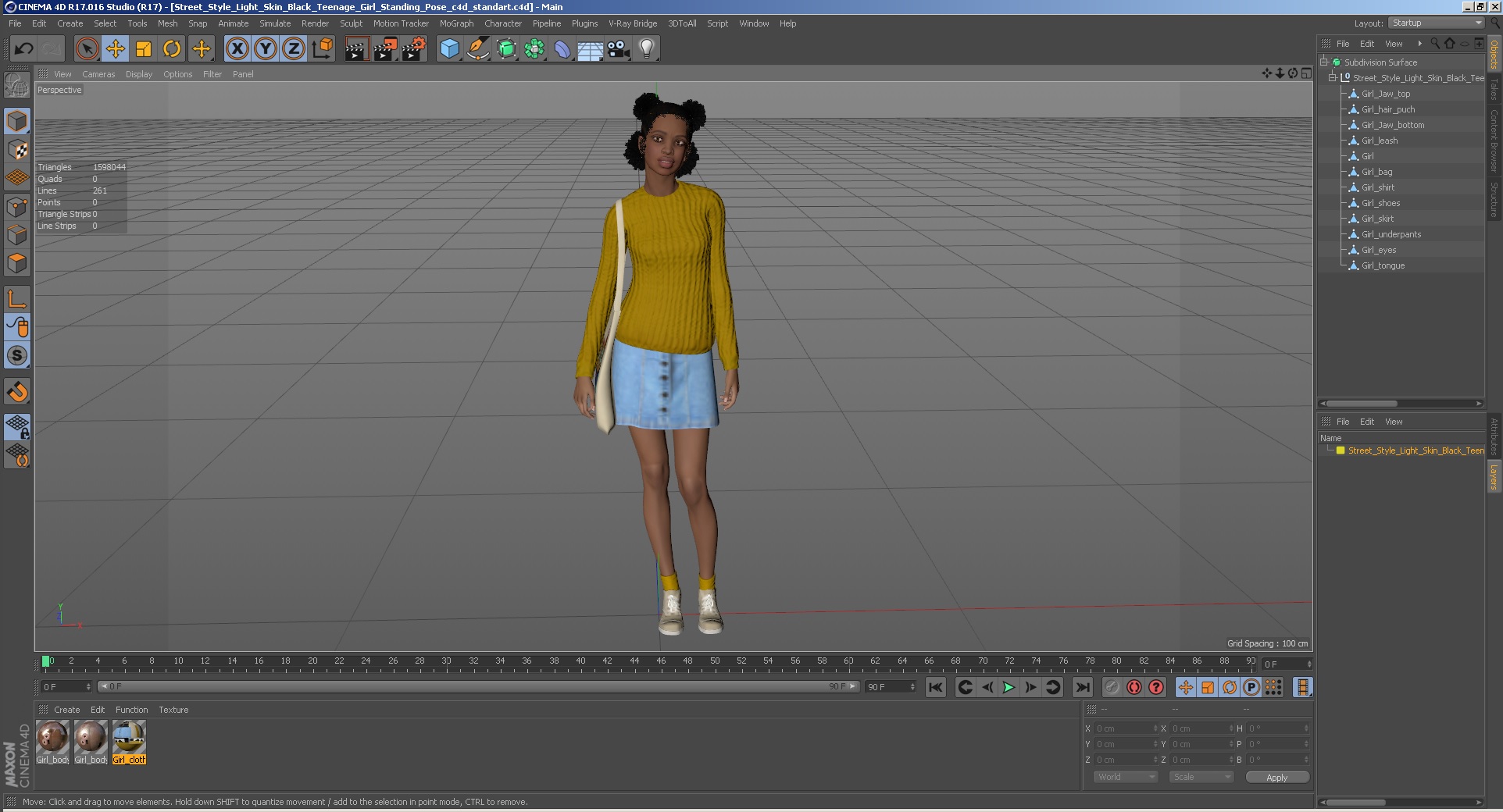 3D Street Style Light Skin Black Teenage Girl Standing Pose