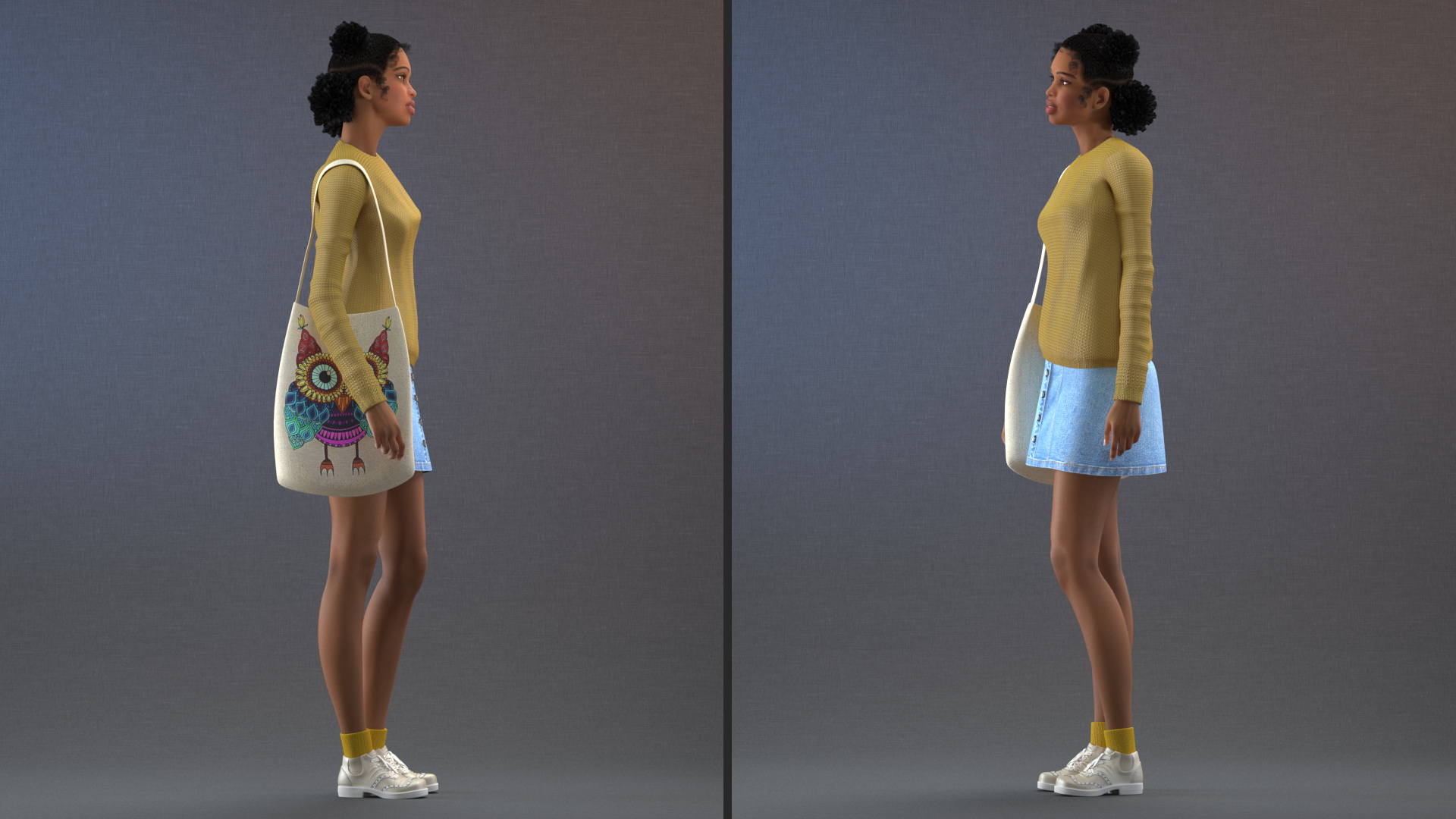 3D Street Style Light Skin Black Teenage Girl Standing Pose