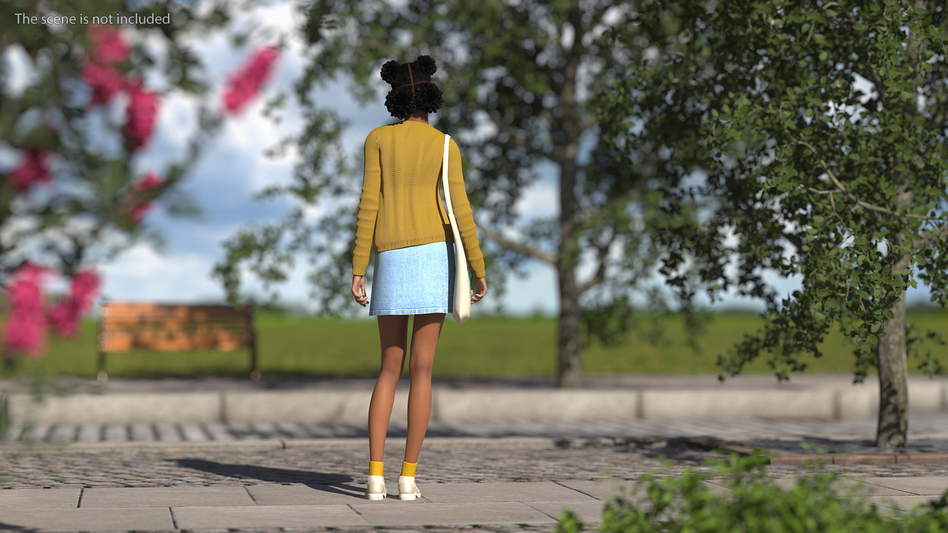 3D Street Style Light Skin Black Teenage Girl Standing Pose