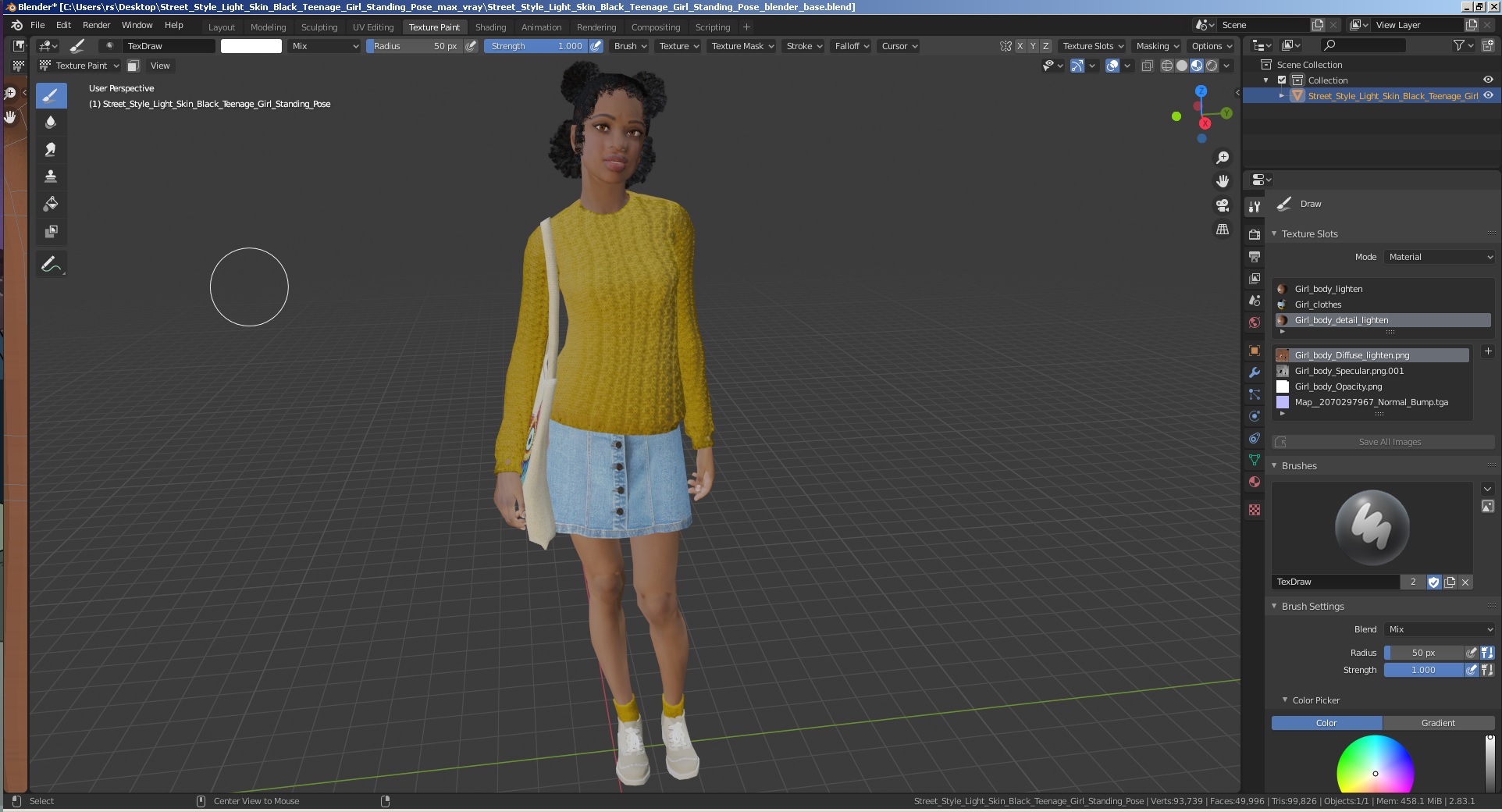 3D Street Style Light Skin Black Teenage Girl Standing Pose