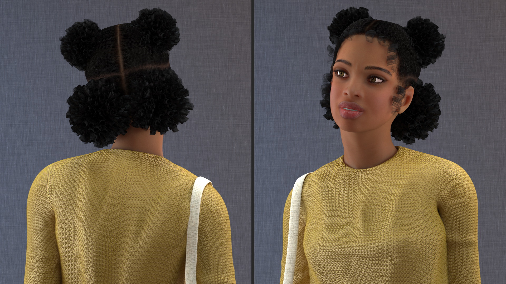 3D Street Style Light Skin Black Teenage Girl Standing Pose