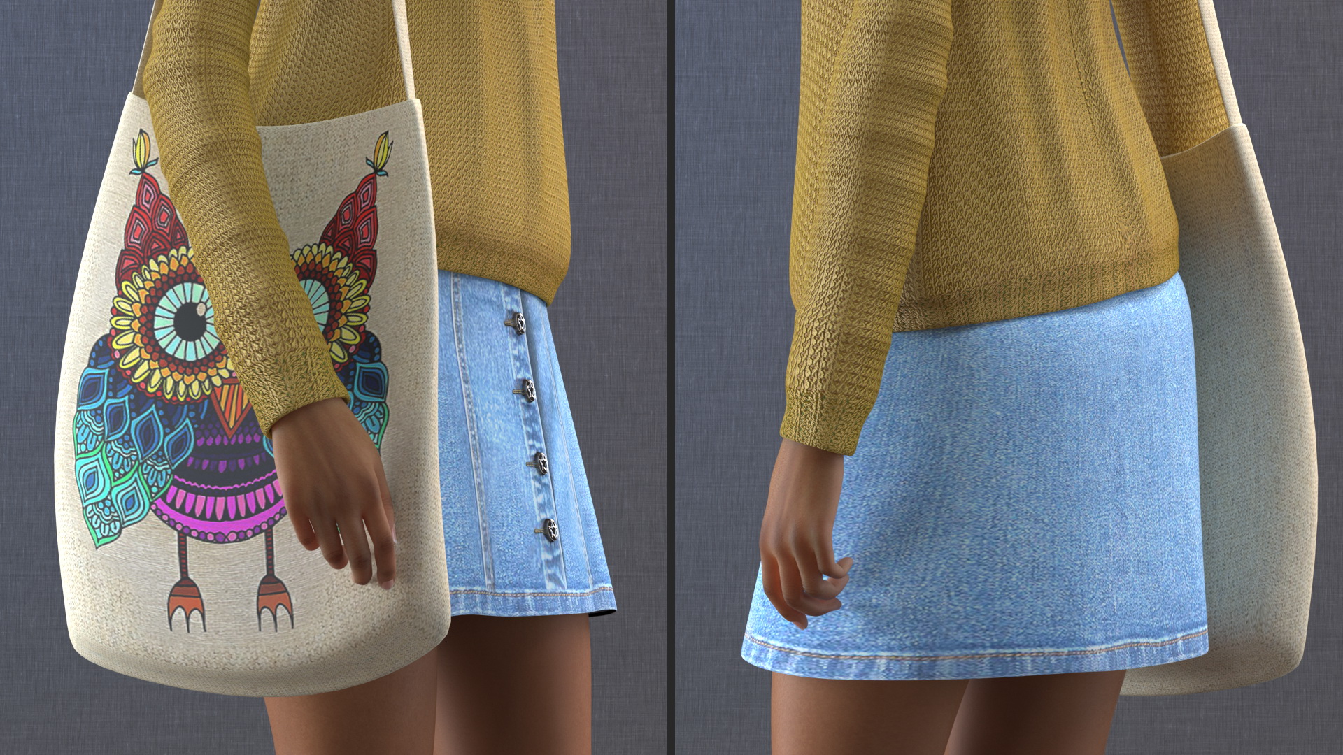 3D Street Style Light Skin Black Teenage Girl Standing Pose