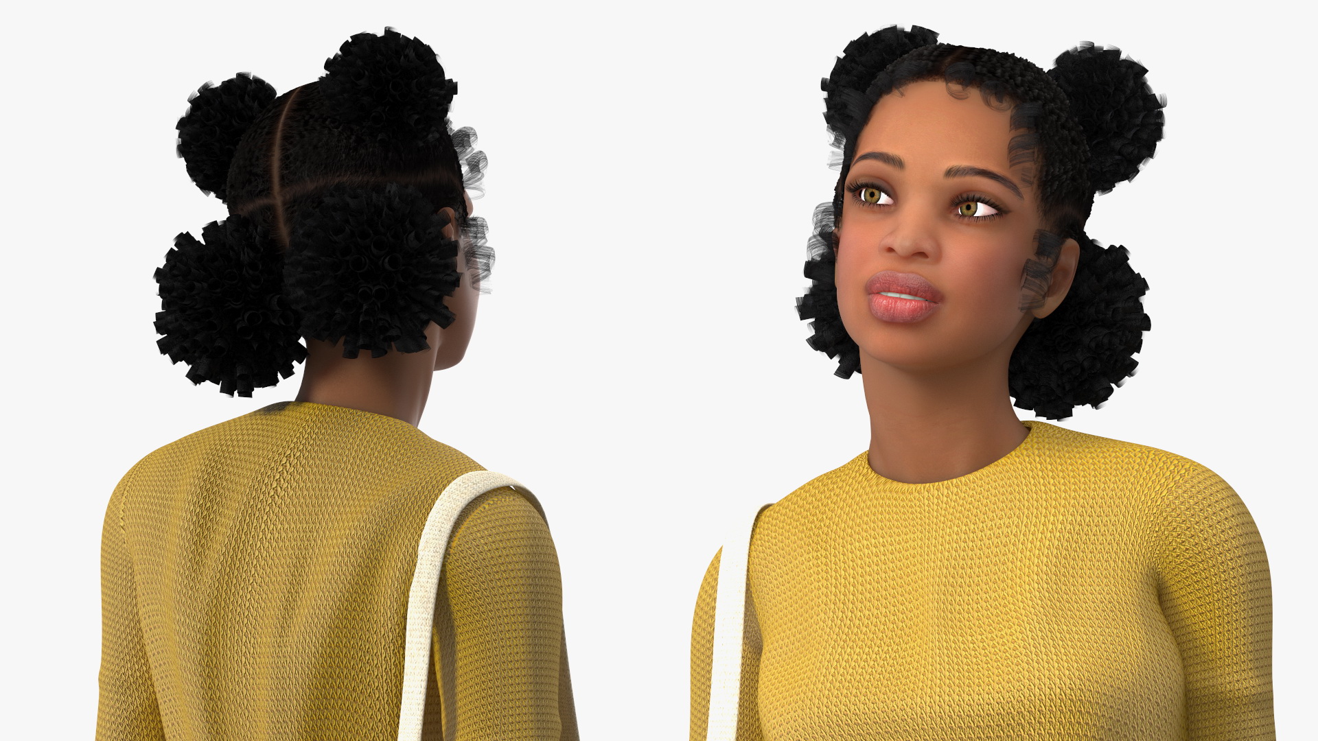 3D Street Style Light Skin Black Teenage Girl Standing Pose