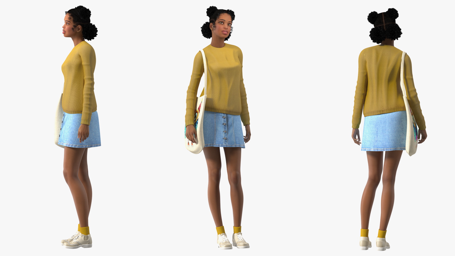 3D Street Style Light Skin Black Teenage Girl Standing Pose