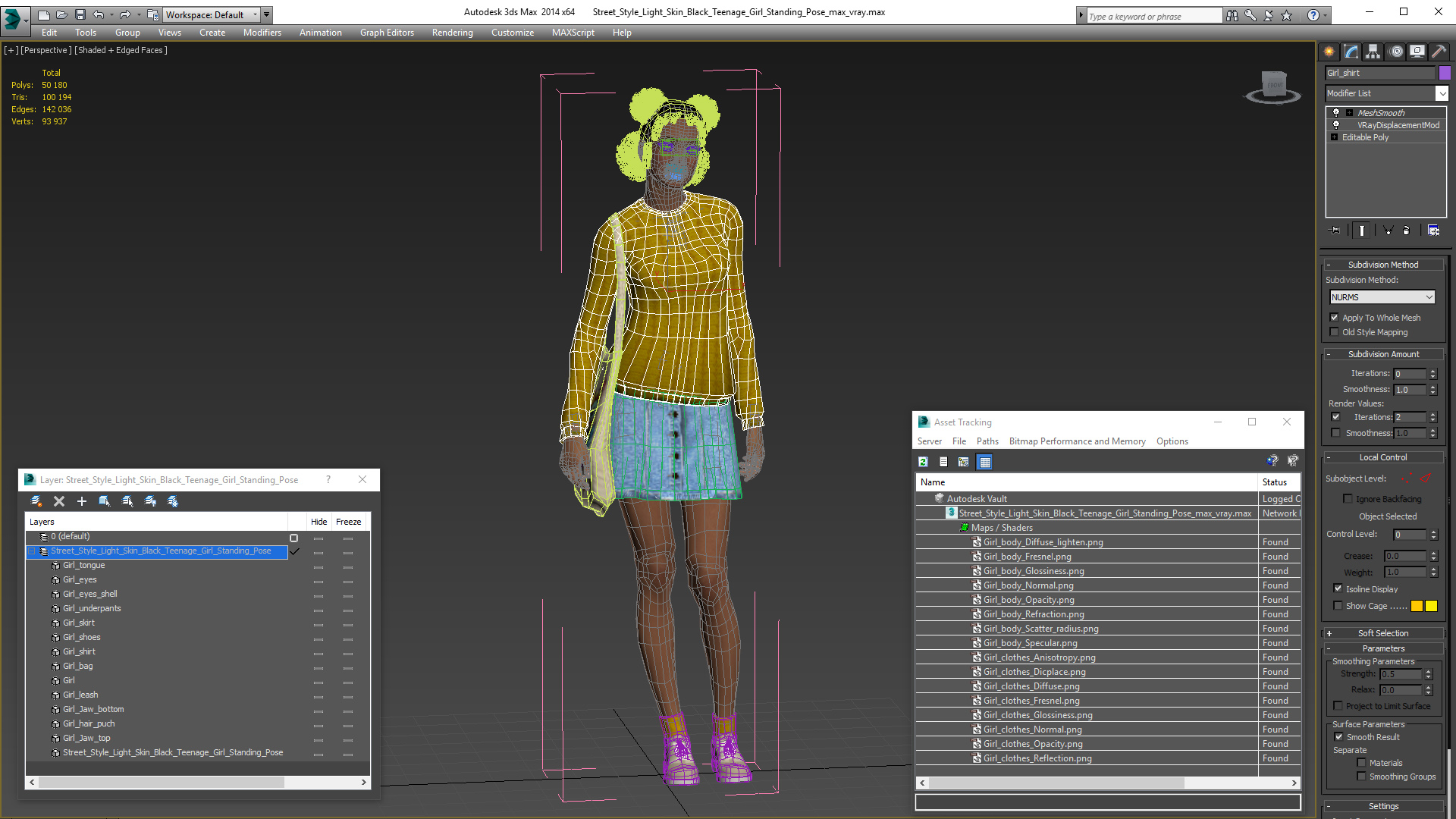 3D Street Style Light Skin Black Teenage Girl Standing Pose