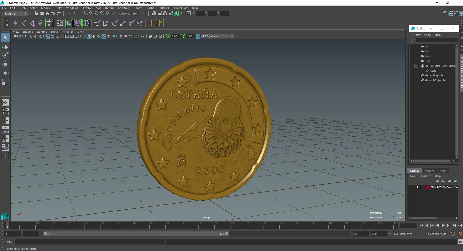 3D 20 Euro Cent Spain model