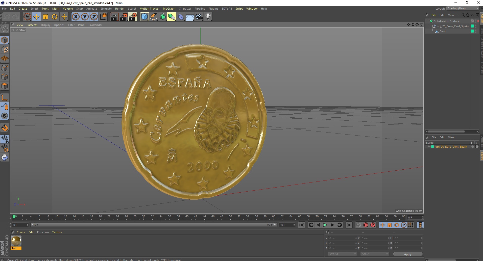 3D 20 Euro Cent Spain model