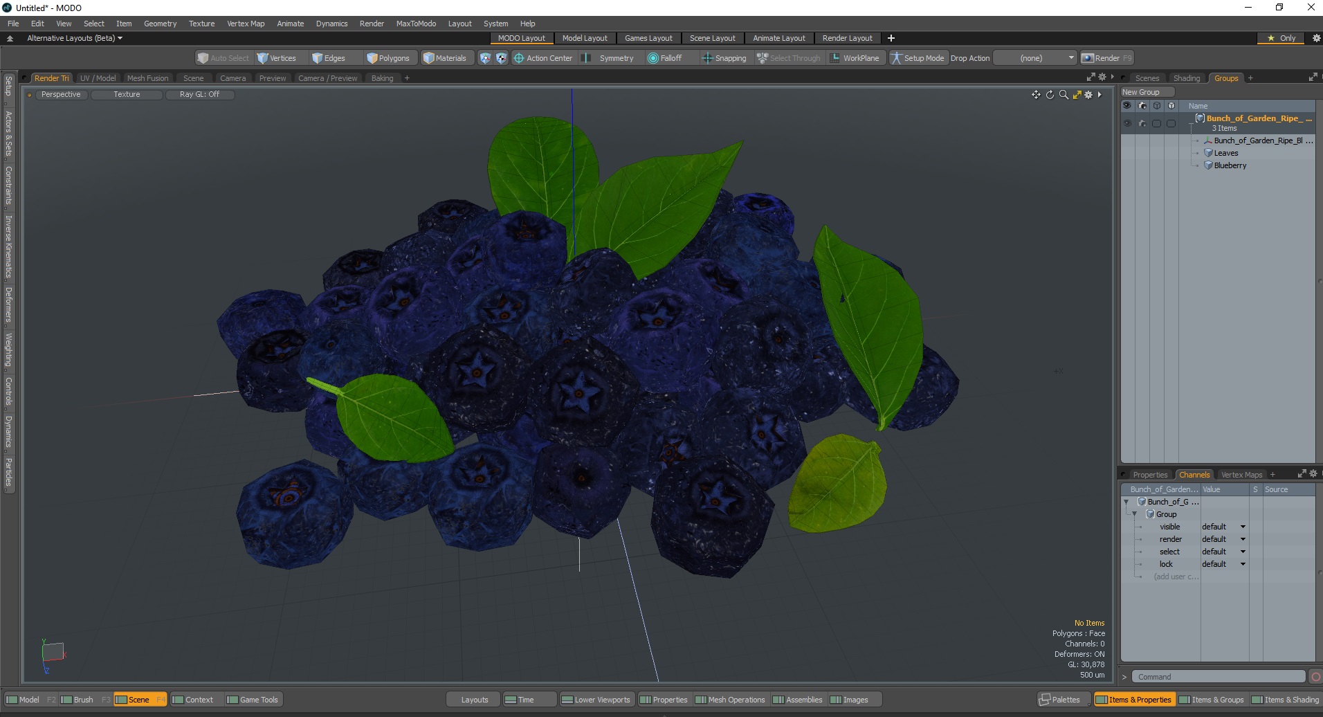 Bunch of Garden Ripe Blueberries 3D