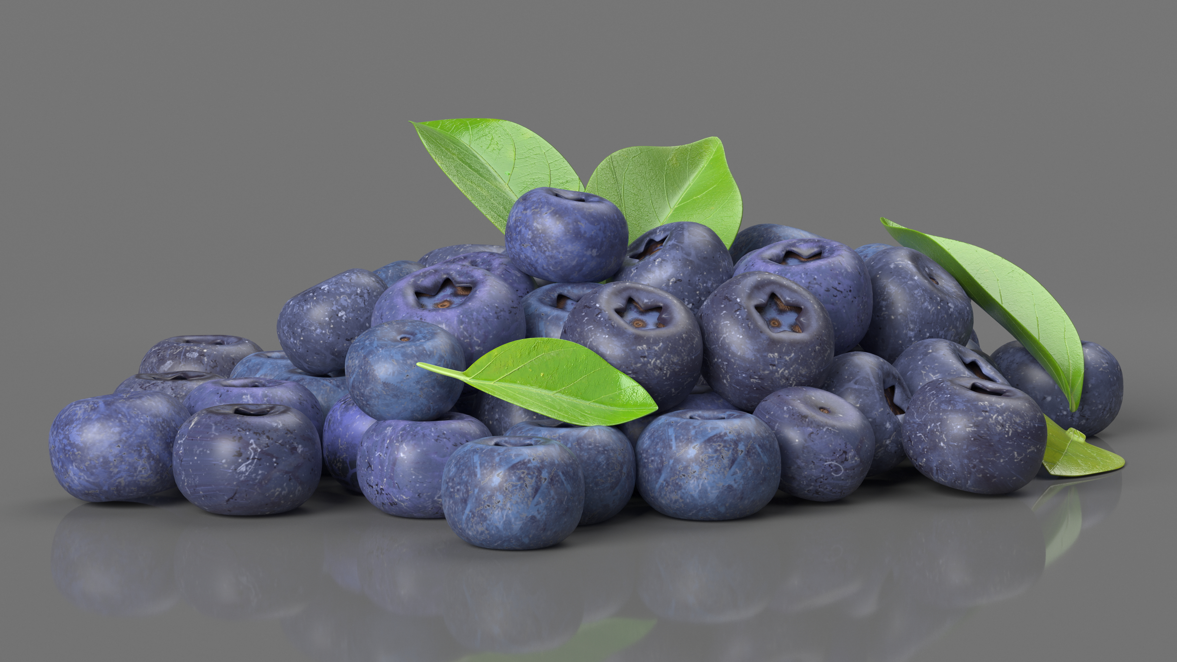 Bunch of Garden Ripe Blueberries 3D