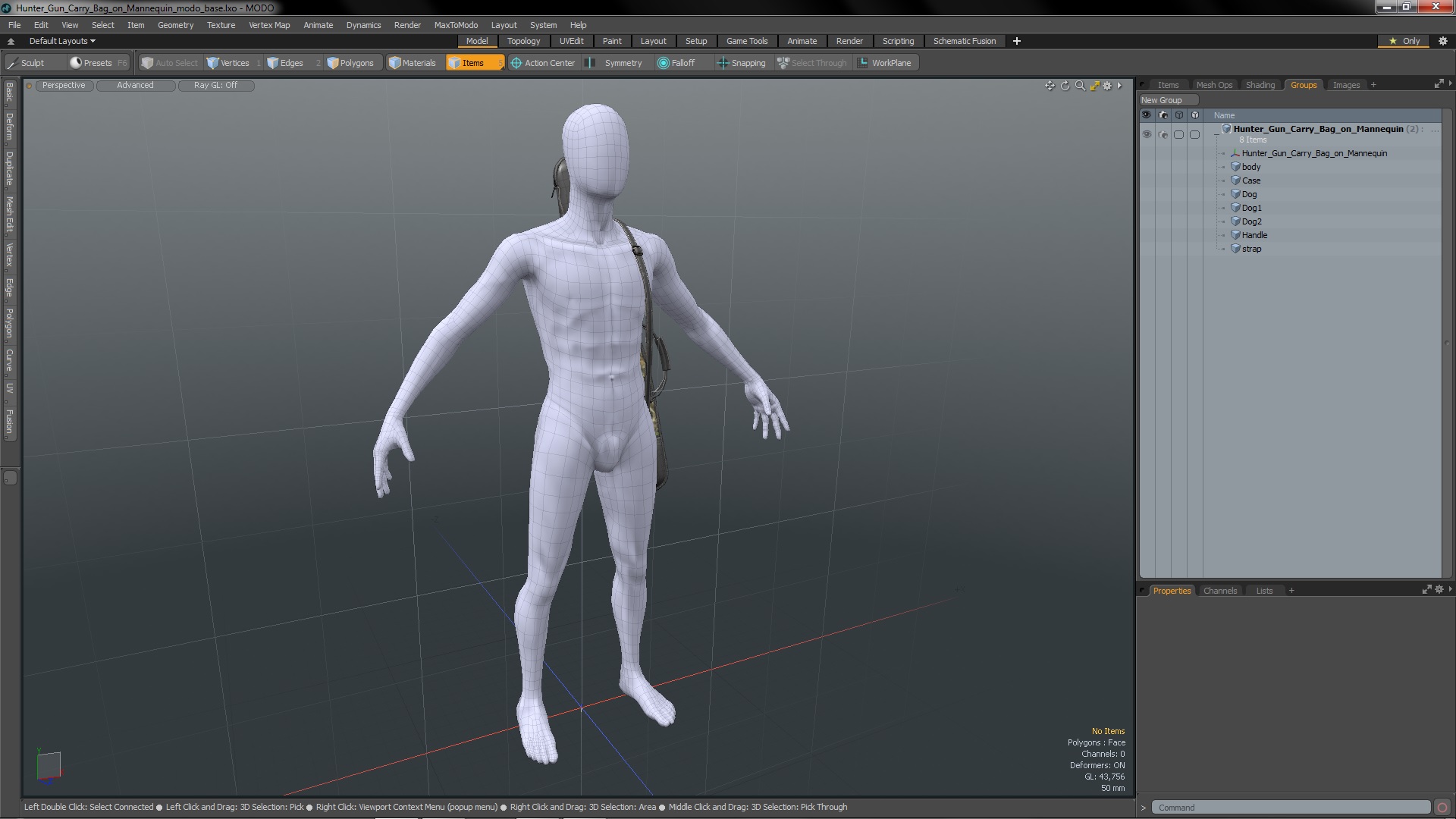 3D Hunter Gun Carry Bag on Mannequin model