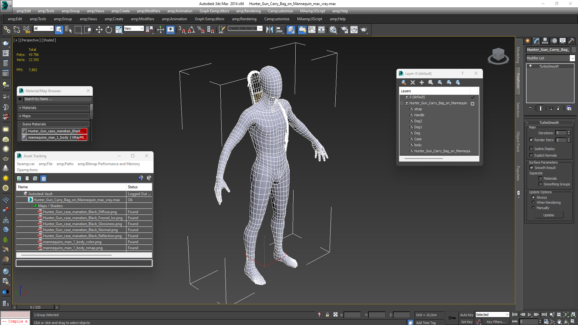 3D Hunter Gun Carry Bag on Mannequin model
