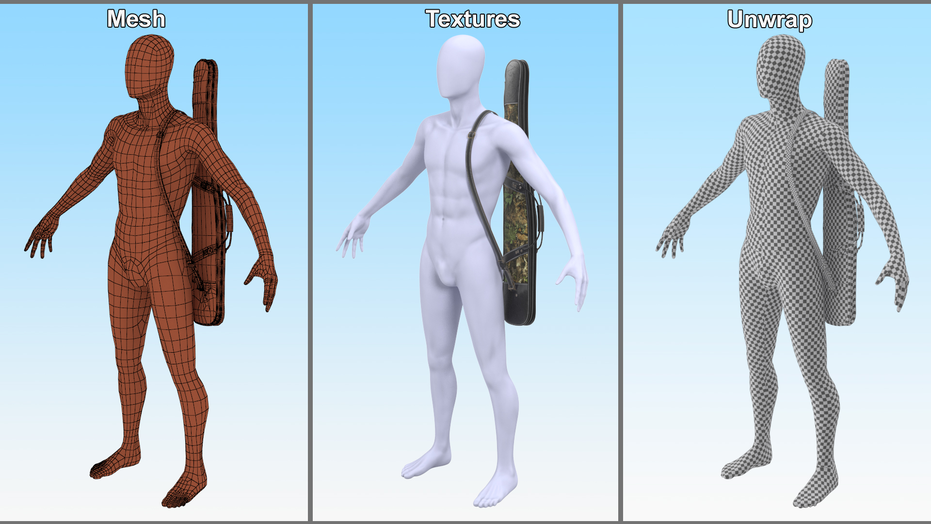 3D Hunter Gun Carry Bag on Mannequin model