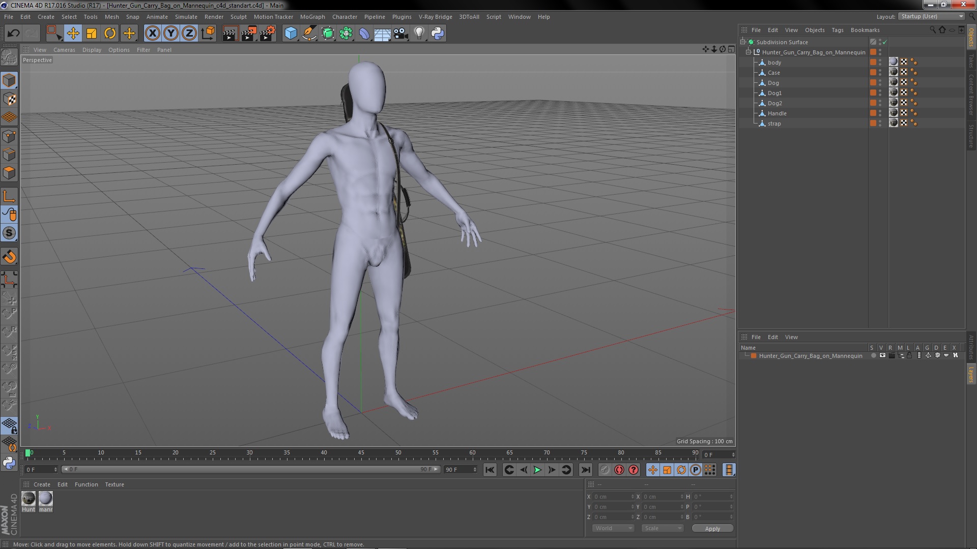 3D Hunter Gun Carry Bag on Mannequin model