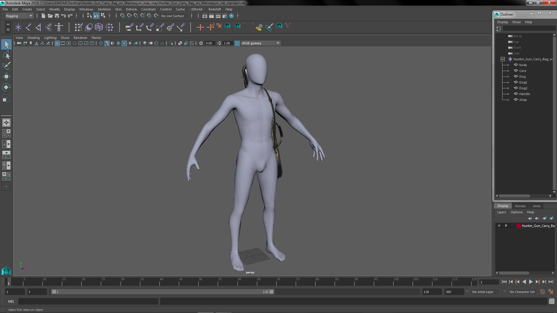 3D Hunter Gun Carry Bag on Mannequin model