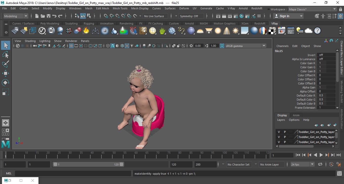 3D Toddler Girl on Potty
