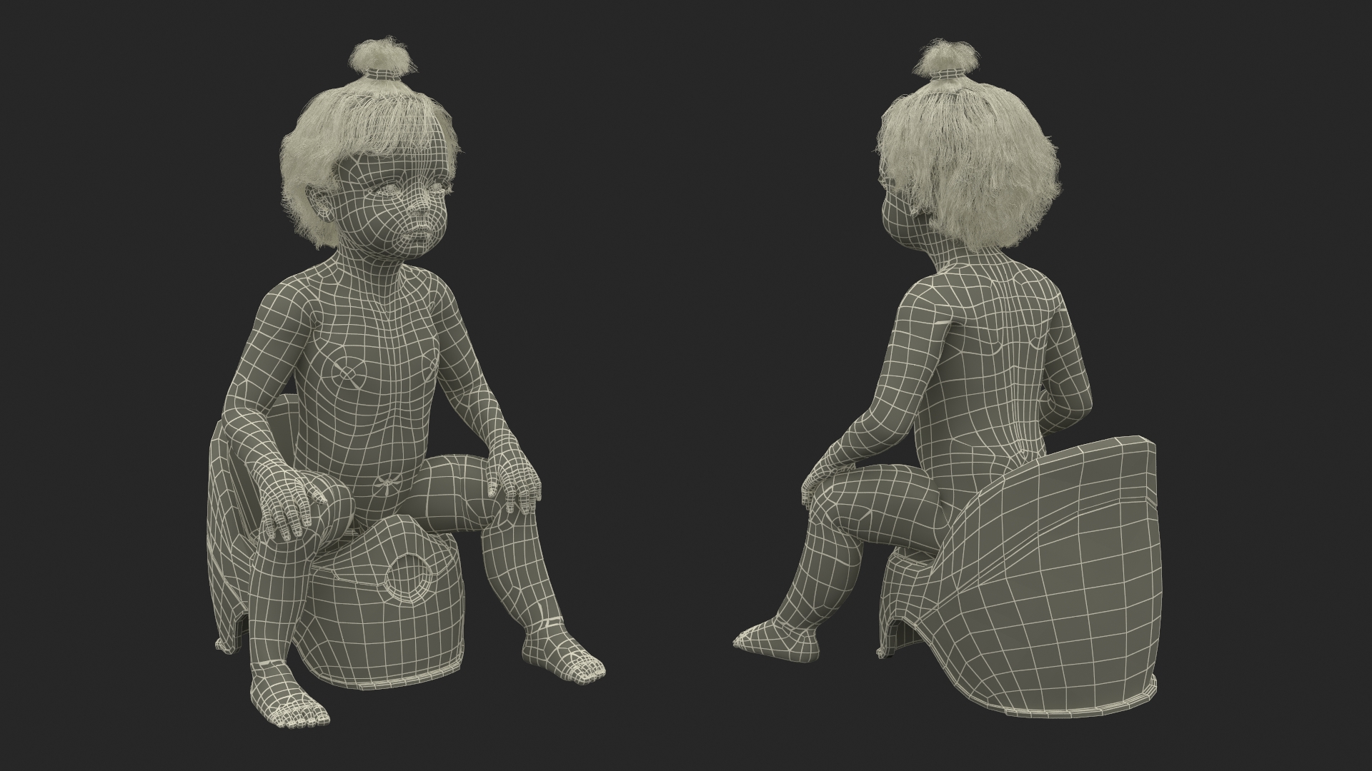 3D Toddler Girl on Potty