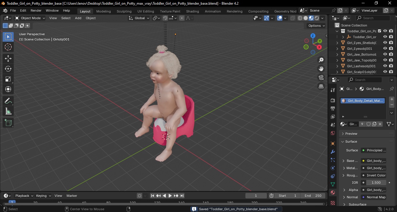 3D Toddler Girl on Potty