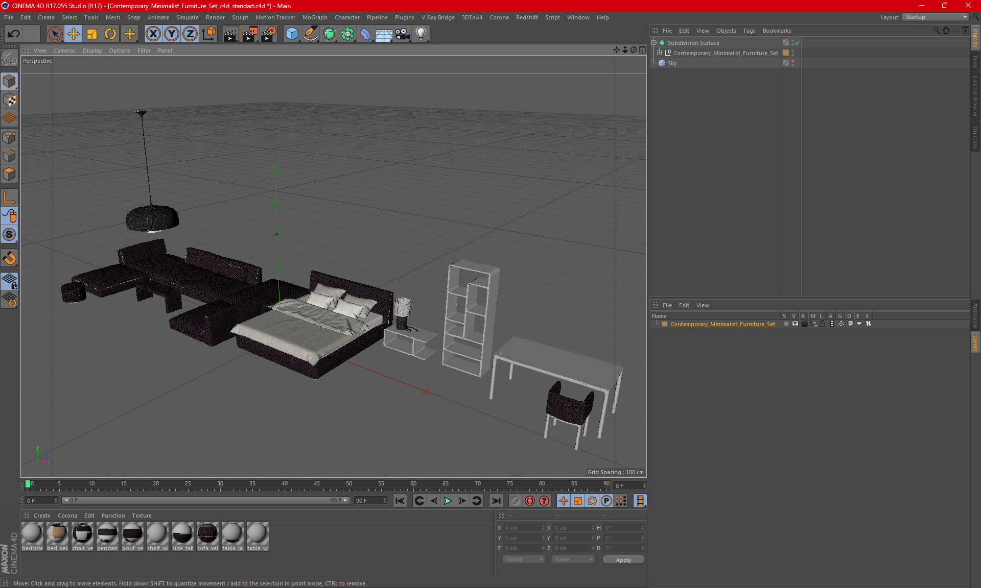 Contemporary Minimalist Furniture Set 3D