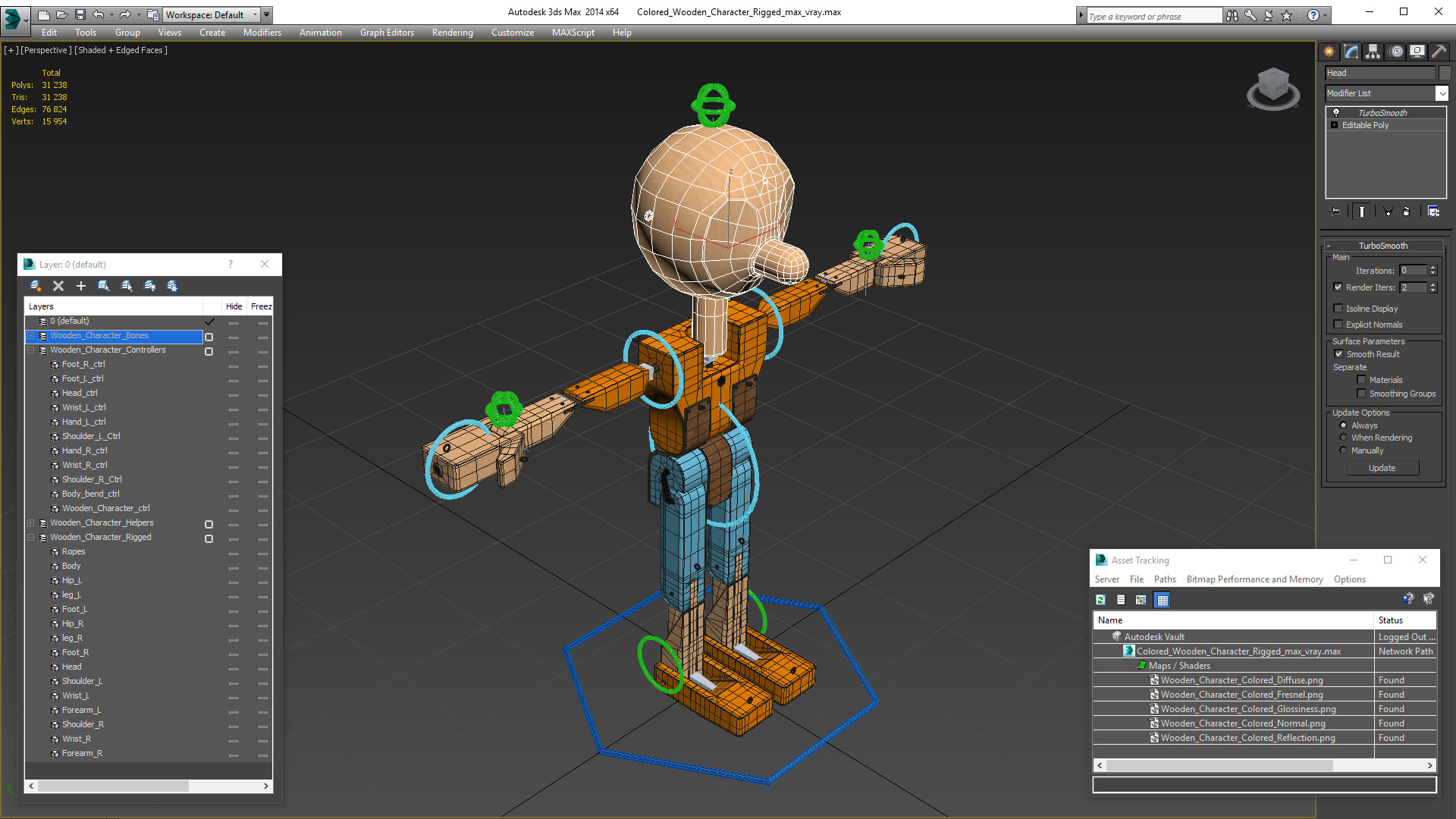 3D Colored Wooden Character Rigged