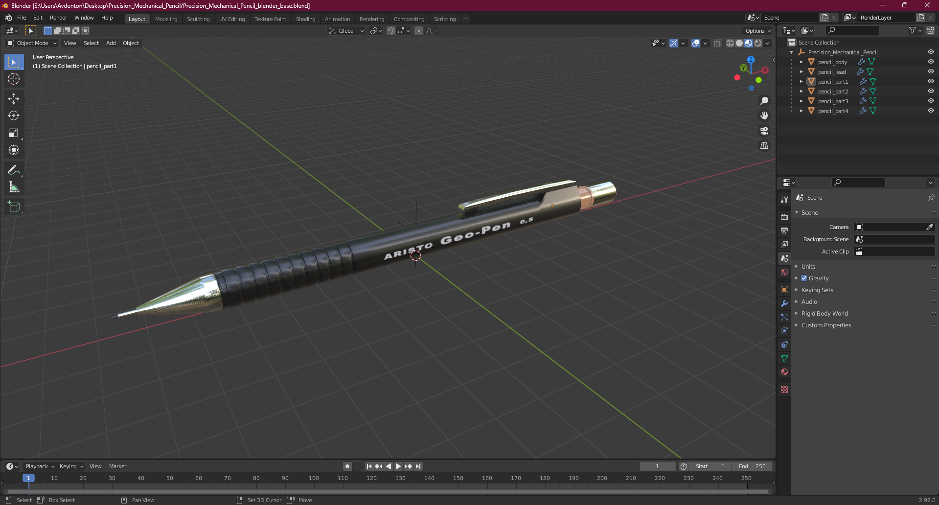 Precision Mechanical Pencil 3D
