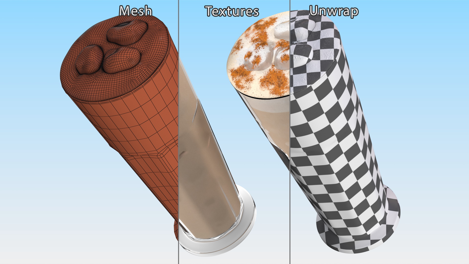 3D Iced Cappuccino with Cinnamon in Tall Glass model