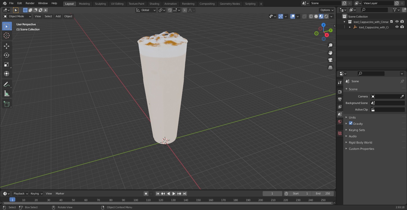 3D Iced Cappuccino with Cinnamon in Tall Glass model